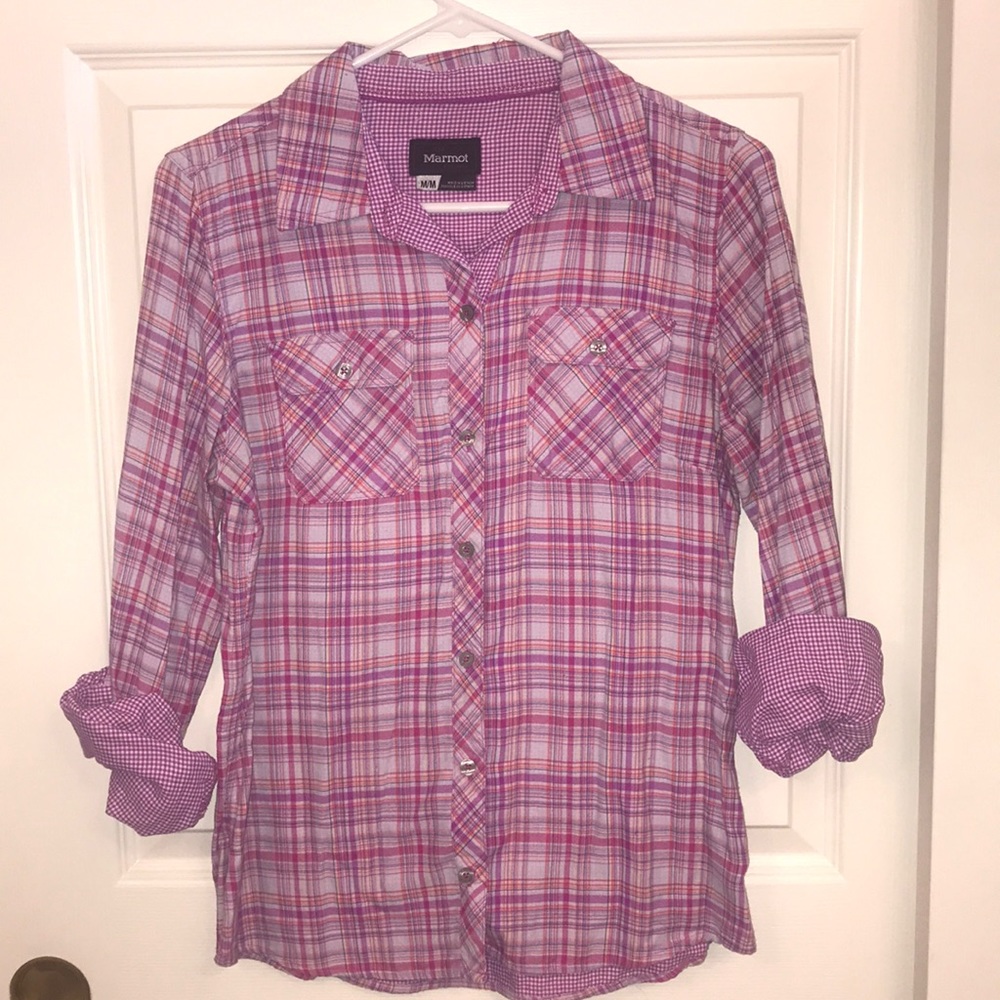 Marmot plaid Evelyn shirt tab sleeves button Down